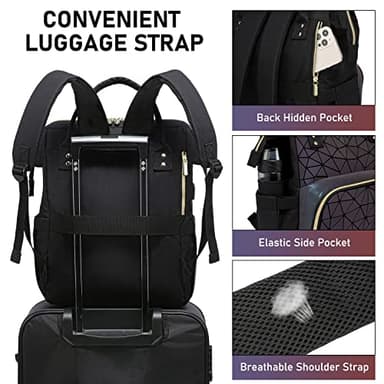 LOVEVOOK Geometric Luminous Laptop Backpack for Women, Holographic Reflective Laptop Bag with USB port, Fashion Purses Travel Bags Vintage Daypacks for Casual, College, Work - Image 4