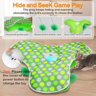 umosis Interactive Cat Toys Rechargeable,Moving Concealed Feathers,Real Mouse Squeaky,Touch Activated Cat Kitten Toy Exercise Toys for Indoor Bored Adult Cats - Image 2