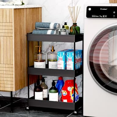 SPACEKEEPER Rolling Storage Cart 3 Tier Bathroom Cart Organizers with Wheels Laundry Room Organization Mobile Shelving Unit Utility Cart Storage Shelves Multi-Functional for Office, Home, Black - Image 5