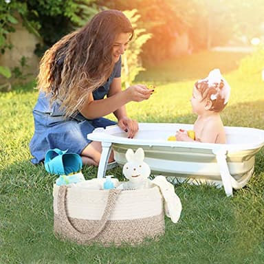 Maliton Baby Diaper Caddy Organizer, X-Large Cotton Rope, Rustic Style, Portable, 3 Compartments, A-Brown - Image 6