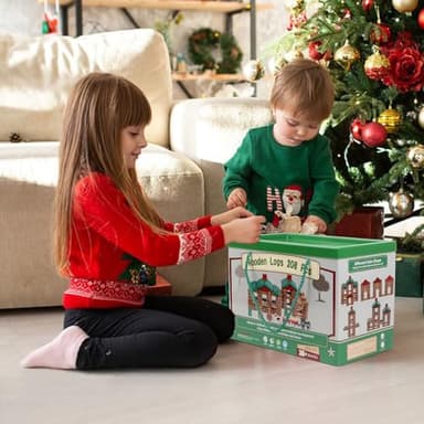 Wondertoys 208 Pcs Wooden Log Set - Classic Building Logs Ages 3+ - Best Retro Building Gift Set for Boys - Creative Construction Engineering Educational Gifts - Image 9