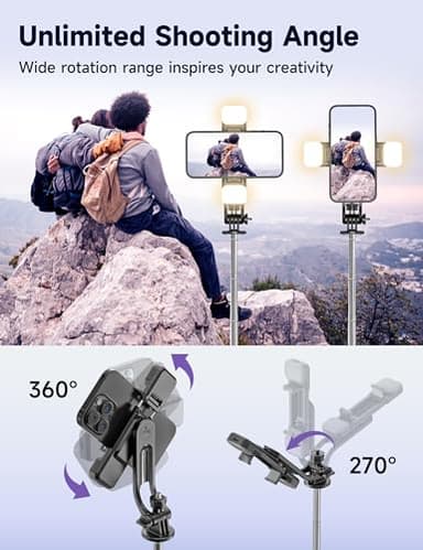53'' Selfie Stick Tripod with Light, Extendable Selfie Stick with Remote, Portable Cell Phone Tripod Stand with All in 1 Phone Clip, Lightweight Camera Tripod Compatible with iPhone 15 14 13, Android - Image 6