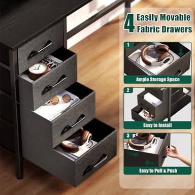 Korfile 59 inch L Shaped Computer Desk with Power Outlets, Home Office Desk with 4 Adjustable Storage Drawers & 2 Monitor Stands, Two Person Gaming Table for Bedroom, Black - Image 5