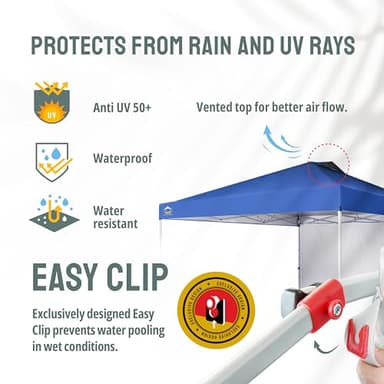 CROWN SHADES 12x12 Pop Up Canopy Tent Instant Commercial with 150D Silver Coated Fabric Including 1 Removable Sidewall, 4 Ropes, 8 Stakes, Weight Bags, STO 'N Go Bag, Blue - Image 4