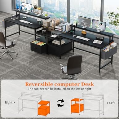 EnHomee 57" Computer Desk with Drawers and Printer Space,Office Desk with Power Outlets,Home Office Desks with File Drawers Cabinet,Study Writing and Gaming Desk with Shelves Monitor Stand,Black - Image 6