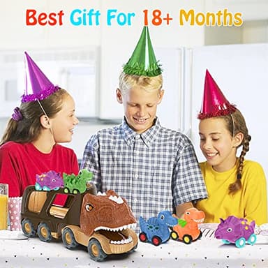 Veslier Dinosaur Car Toy for 2 3 4 5 Years Old Boys, Friction Power Carrier Truck with 4 Pack Small Pull Back Dino Car, Christmas Birthday Gift for 18+ Months Boy Girl Kids Toddlers - Image 7