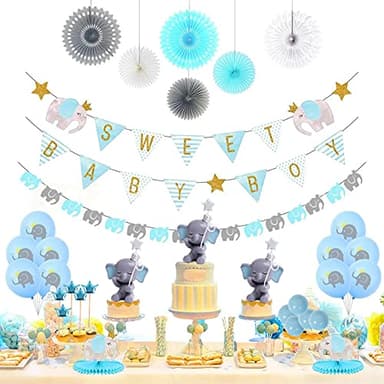 Newmemo Elephant Cake Toppers Balls Cake Decorations with Mini Elephant Blue Crown Cake Picks for Boy Girl Baby Shower Birthday Party Decorations - Image 3