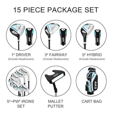 KVV Women’s Complete Golf Clubs Package Set Includes Driver, Fairway, Hybrid, 5#-P# Irons, Putter, Cart Bag, Head Covers, Right Handed - Image 6