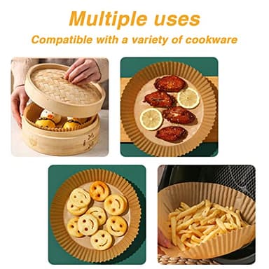 Ailun Air Fryer Paper Liners 8inch, 100PCS Non-Stick Parchment Paper,Oil Resistant,Disposable Food Grade Free of Bleach Paper Round for 5-8 QT Air Fryer Baking Roasting Microwave - Image 5