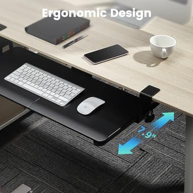 DQCGLY Keyboard Tray Under Desk, Slide Out Computer Keyboard & Mouse Tray with C Clamp-on Mount Easy to Install,30" W(Including Clamps) X 12" D Large Size,Black - Image 3