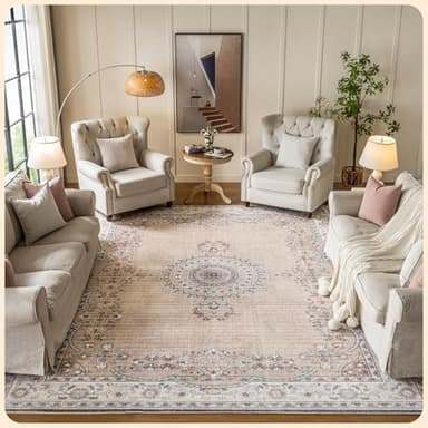 Istana Bedroom Rugs 9x12 - Beige Area Rugs - Foldable Big Rugs for Living Room - Stain Resistant 9 X 12 Rug - Eco-Friendly 9 X 12 Outdoor Rug - Easy to Clean Dining Room Rug 9x12 - Image 1