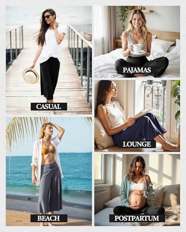 ZOOSIXX Soft Black Pajama Pants for Women, Wide Leg Comfy Casual Lounge Yoga Capri Pants 22'' / 30'' - Image 5
