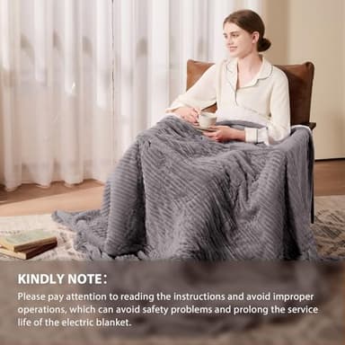 Homemate Heated Blanket Electric Throw - 50"x60" Heating Blanket Throw 1/2/4/6/8 Hours Auto-Off 10 Heat Levels Over-Heat Protection Soft Flannel Sherpa Heater ETL Certification - Image 7