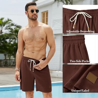 hawalili Mens Shorts 7 Inch Inseam 100% Cotton Drawstring Elastic Waist Summer Beach Stretch Golf Shorts Casual with Pockets Brown,Small - Image 5