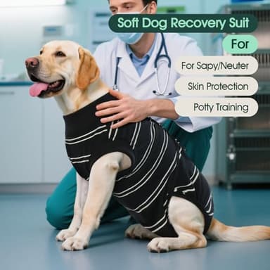 Kuoser Dog Surgery Recovery Suit for Female Male Dogs, Stripes Spay Neuter Anti-Licking Dog Onesie, Surgical Suit Snugly Pet Post Surgery Vest Bodysuit for Abdominal Wounds Skin Disease, Black XL - Image 2