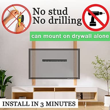 No Stud TV Wall Mount, Drywall Studless TV Hanger No Damage, No Drill, Non Screws, Dry Wall Flat Screen TVs Easy Install Bar Bracket fits VESA 12-55 inch TVs up to 99 lbs, Include Hardware Levels - Image 3