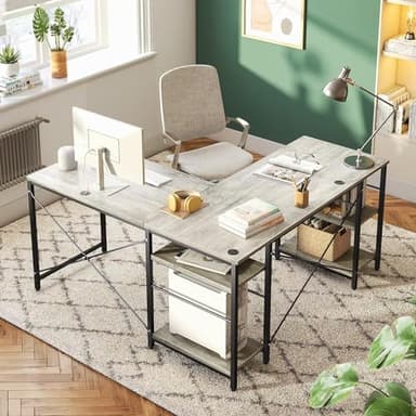 Bestier L Shaped Desk, 95.2 Inch Reversible Corner Computer Desk with Shelves, 2 Person Long Table for Home Office, Large Writing Storage Workstation with 3 Cable Holes, Rustic Brown, Grey Oak - Image 7