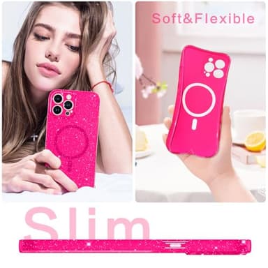 BENTOBEN for iPhone 13 Pro Case, Phone Case iPhone 13 Pro Magnetic Case Compatible with MagSafe Glitter Bling Flexible Soft TPU Shockproof Protective Sparkly Cover for iPhone 13 Pro 6.1’, Hot Pink - Image 4