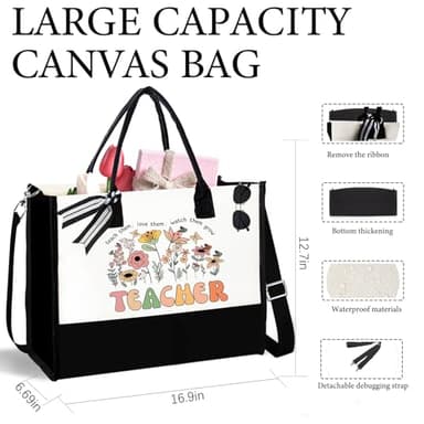 DHQH Teacher Appreciation Gifts - Canvas Tote Bag & Makeup Bag for Women - Image 2