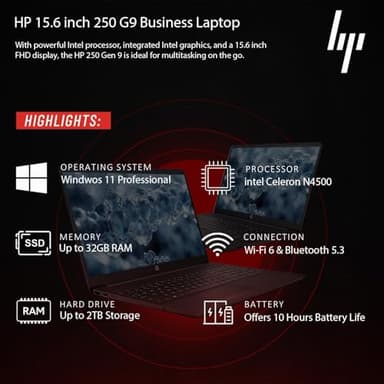 HP 15.6'' Business and Student Laptop Included with Microsoft Office, Intel Processor, 16GB RAM, 1TB SSD, Ultra Quiet Design, Long Battery Life, Wi-Fi 6, Bluetooth 5, Windows 11 Pro, WOWPC (Renewed) - Image 4
