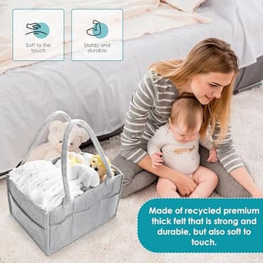 Cute Castle 2 Pack Diaper Caddy Organizer - Portable Baby Caddy Organizer with Handle, Nursery Storage Bin and Car Organizer - Grey - Image 4