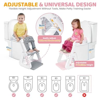 Orzbow Potty Training Seat, 2-IN-1 Toddler Potty Training Toilet with Step Stool, Stability Toilet Seat for Boys Girls with Splash Guard and Anti-Slip Pad, Adjustable Ladder & Potty Seat Height, Pink - Image 3