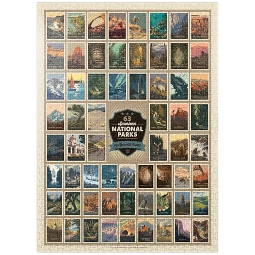 MyPuzzle 63 American National Parks: by Kenneth Crane, Vintage Poster - Premium 1000 Piece Jigsaw Puzzle for Adults - Image 1