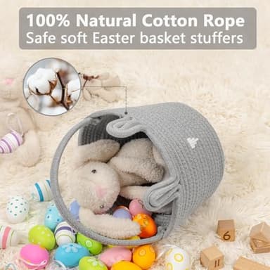CubesLand Gray Easter Basket for Boys Toddler Kids,Big Cute and Reusable Woven Cotton Rope Empty Gift Bunny Basket with Handle for Easter Egg Hunt, Kids Party Supplies, Easter Decor - Image 5