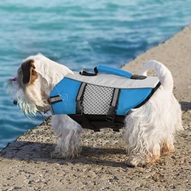 Queenmore Dog Life Jacket Vest for Swimming Boating Kayaking, Small Medium Doggie Puppy Life Preserver Lifesaver Pet PFD Lifejacket Safety Water Vest Pool Floatie (New Blue,M) - Image 7