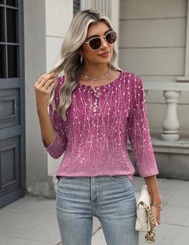 Zeagoo Blouses for Women Dressy Casual Crew Neck Summer Three-Quarter Sleeve Tunic Tops Floral Shirts Loose Fit Work Clothes Spring - Image 5