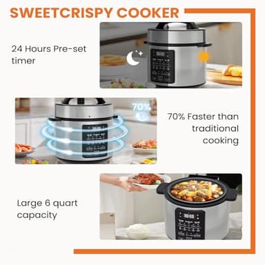 Sweetcrispy 6 QT Electric Pressure Cooker 12-in-1 Multi Electric Cookers, Rice Steamer Yogurt Maker Stainless Steel, New Sliver - Image 10