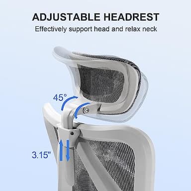 SIHOO M57 Ergonomic Office Chair with 3 Way Armrests Lumbar Support and Adjustable Headrest High Back Tilt Function Light Grey, M57-M114 - Image 7