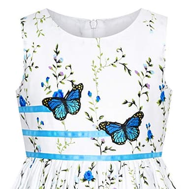 Girls Dress Blue Butterfly Casual Floral Party Size 9-10 - Image 4