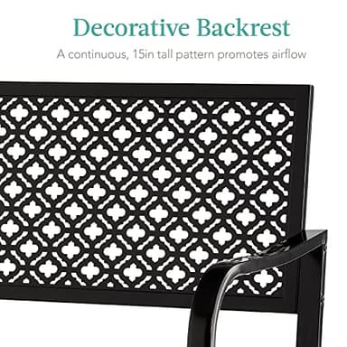 Best Choice Products Outdoor Bench 2-Person Metal Steel Benches Furniture for Garden, Patio, Porch, Entryway w/Geometric Backrest, 790lb Capacity – Black - Image 5