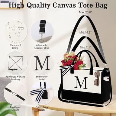 YOOLIFE Birthday Gifts for Sister - Initial Canvas Tote Bag & Makeup Bag, Letter D - Image 5