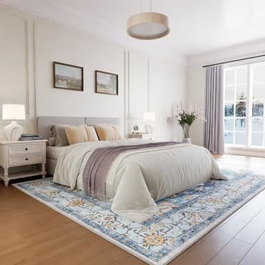 RELEANY 6x9 Area Rug Vintage Machine Washable Low Pile Carpet No Shedding Area Rugs for Living Room Bedroom Dining Room Kitchen Entryway Hallway Office Indoor-Sky Blue/Orange - Image 9