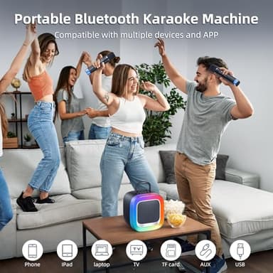 Kinglucky 2025 Upgrade Karaoke Machine, Portable Bluetooth Speaker with 2 Wireless Microphones for Adults & Kids with Lights, Karaoke for All Smartphones, Birthday, Family, Home Party or Gifts (Black) - Image 2