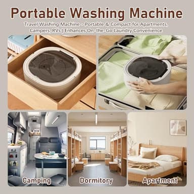 Portable Washing Machine - The Upgraded 12L Foldable Mini Washer with Powerful Cleaning & Low-Noise Design | Perfect for Household, Baby Clothes, Travel, Apartments/Dorms/RVs (Grey-White) - Image 5