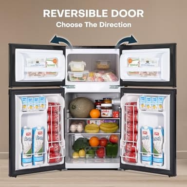 Upstreman 3.1 Cu.Ft Mini Fridge with Freezer, Double Door Small Fridge, Dorm Essentials, Adjustable Thermostat, Energy Saving, Mini Refrigerator for Office, Dorm, Bedroom, Black - Image 4