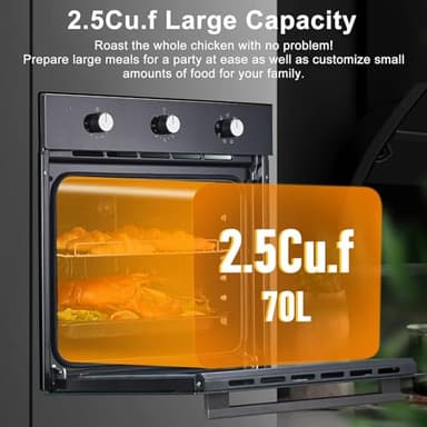 24 Inch Single Wall Oven, 2.5 Cu.ft Built-in Electric Wall Oven with 8 Cooking Functions in Stainless Steel, Mechanical Knob Control - Image 2