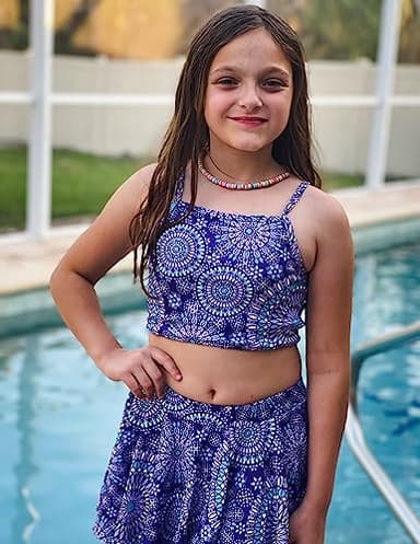 Arshiner Bathing Suits 3 Piece Girl Hawaiian Bathing Suit Tankini Skirt Set Kids Swimming Clothes Floral Swimsuits 14-15 Years Purple Bathing Suits for Teens 14-16 - Image 6