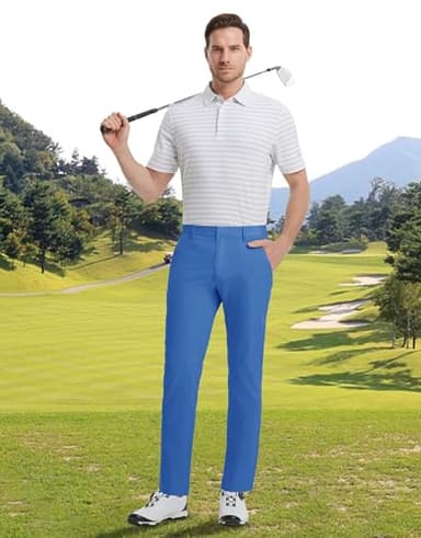 M MAELREG Mens Golf Pants Dry Fit Flat Front Pockets Lightweight Slim Fit Water-Resistant Casual Mens Dress Pants Blue - Image 2
