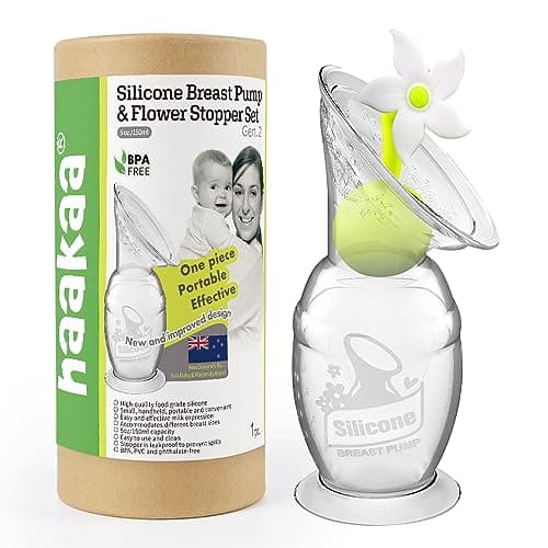 Haakaa Manual Breast Pump Silicone Breast Pump Milk Saver Milk Pump with Suction Base and Flower Stopper 100% Food Grade Silicone BPA Free (5oz/150ml) (White) - Image 1