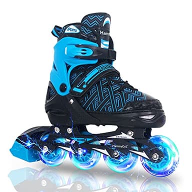 Inline Skates for Boys, Outdoor Adjustable Roller Skates for Kids Youth Beginners with Full Illuminating Safe Durable Blue Size 1 2 3 4 - Image 1
