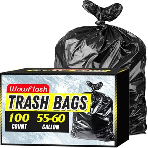 100 Count 55-60 Gallon Trash Bags, Sturdy & Tear-Resistant Commercial Can Liners 55 Gallon, Large Garbage Bags, Large Black Trash Bags for Commercial, Lawn and Leaf Bags - Image 1