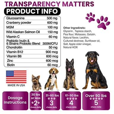 Dog Multivitamin Chewable with Glucosamine - Dog Vitamins and Supplements, Senior & Puppy Multivitamin for Dogs - Pet Chondroitin Hip and Joint Support Health, Immune Booster, Skin, Heart, Probiotics - Image 6