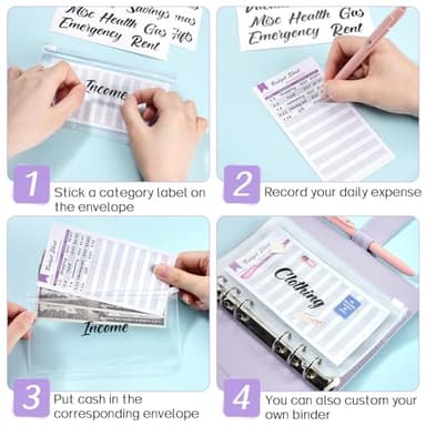 Sooez Budget Binder with Money Saving Challenge, Money Saving Binder with Cash Envelopes, Expense Sheets, Challenge Tracker & Category Labels, Envelope Savings Challenges Book for Home Office School - Image 3