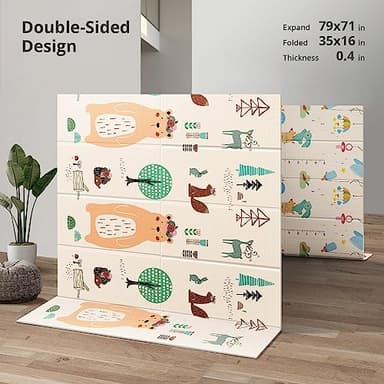 UANLAUO Baby Play Mat,79"x 71" Large Mat for Floor,Reversible Floor Mat,Foam Thick&Waterproof,Foldable Playmats for Babies and Toddlers,Anti-Slip for Baby Crawling,Non-Toxic Tummy Time(Bear) - Image 7