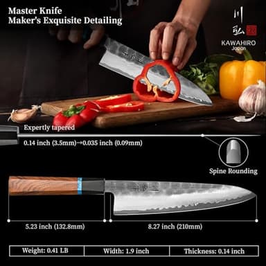KAWAHIRO Japanese Chef Knife, 210mm Black Forged VG10 Kitchen Knife, Handcrafted Professional Chefs Knife with Ergonomic Handle, Perfect Birthday Gifts for Men Women, Luxury Gift Wood Box - Image 6
