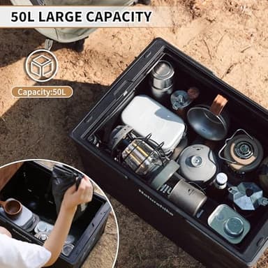 Naturehike Lispace Camping Table with Storage Box, 50L Collapsible Trunk Organizer with Lid, Folding Storage Bin for Camping Picnic Home - Image 7
